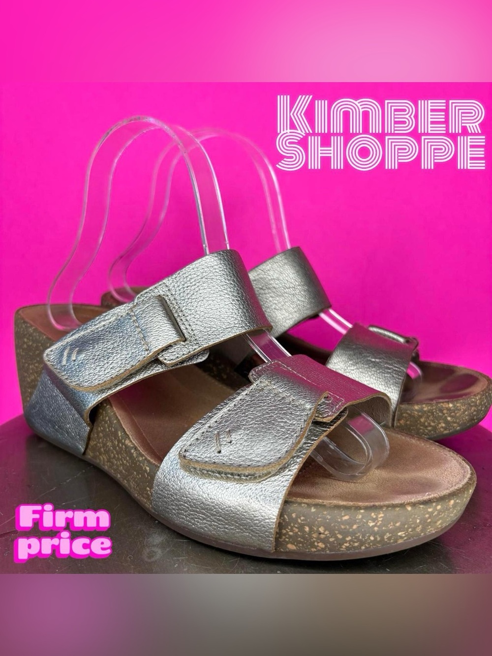 Clarks Temira East Metallic Gold Leather Slip On Cork Wedge Sandal US 9.5 UK 7